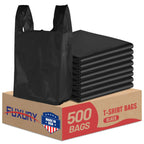 Fuxury 500 Count Plastic Grocery Shopping T-shirt Bags Black with Handles