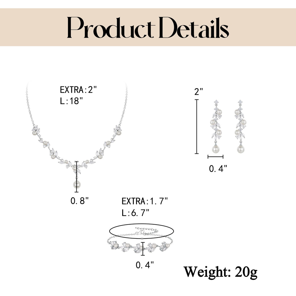 EleQueen Women's Simulated Pearl Wedding Jewelry Set, Cubic Zirconia Marquise Floral Bridal Necklace Earrings Bracelet Sets