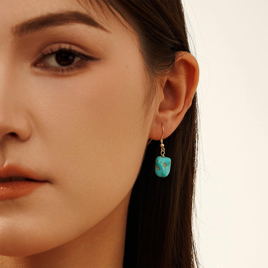 Turquoise Dangle Earrings, White Gold, 925 Sterling Silver