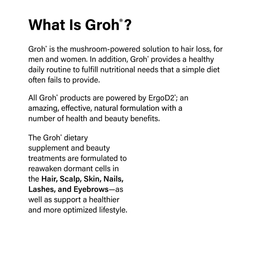 Groh Daily Vitality Boost - All Natural Hair Growth Supplement powered by ErgoD2 - Rich in Antioxidants - Vitamins for Stronger Hair, Skin & Nails- Best Choice for Thinning Hair - 60 Count