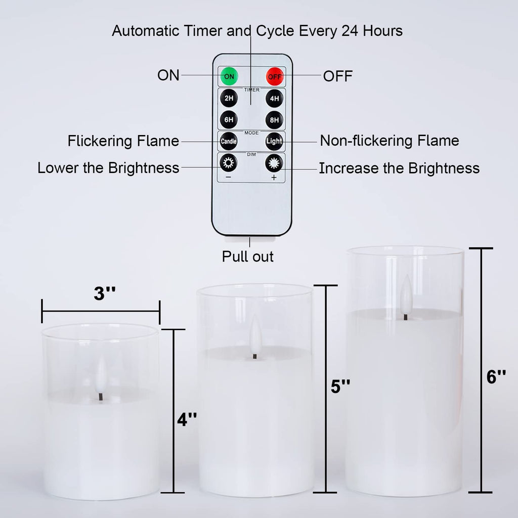 Amagic White Glass Flameless LED Candles Battery Operated with Remote Timer