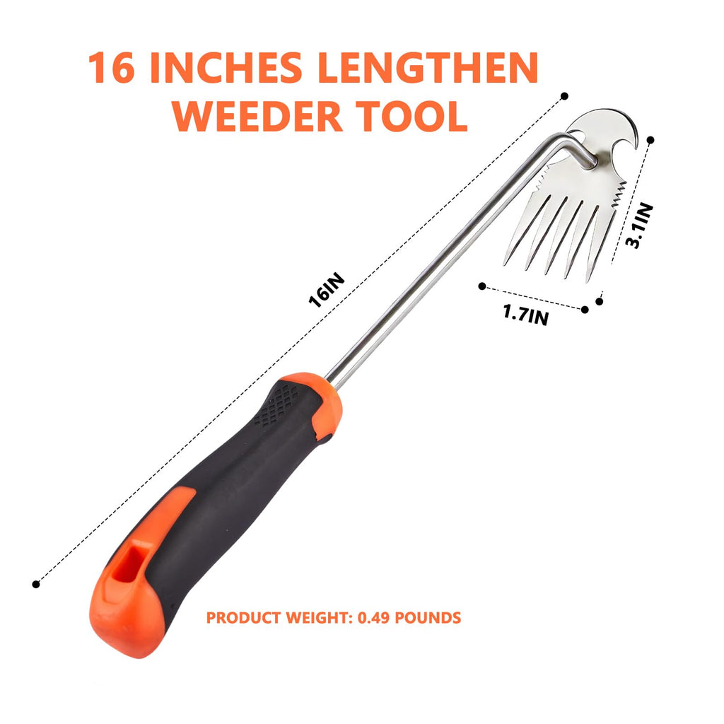 2 Pack Weed Remover Tool, 16 Inch Extended Handle 5 Teeth Weed Puller Tool, Heavy Duty Deweeder Tool Manual Weeding Uprooting for Garden Yard Lawn Farm Root Removal