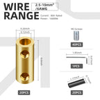 20PCS 6-10AWG 6 8 10 Gauge Wire Connector Nut Kit, 80Amp Screw Quick Wiring Connection Terminal, Splicing Quick Wire Connectors, Circuit Wire Butt Bras Connector with Heat Shrink Tube Wrench
