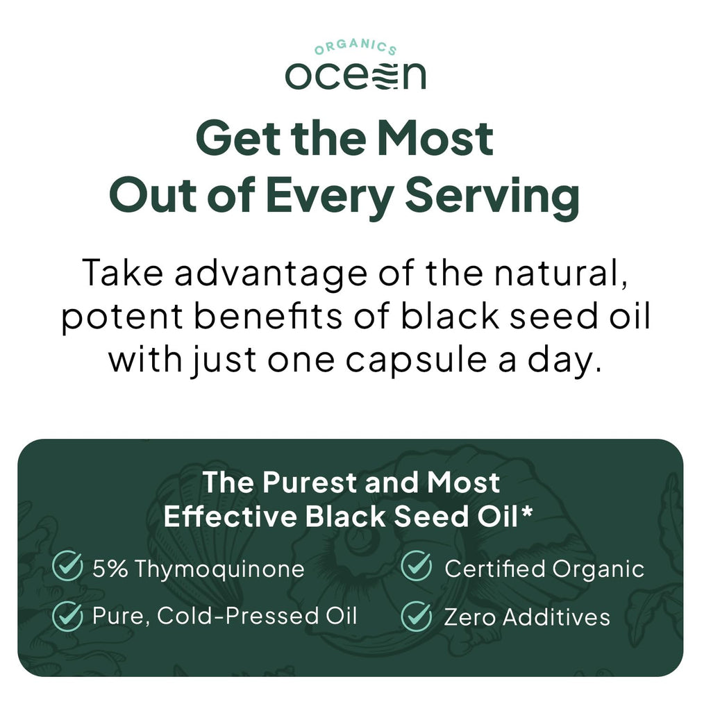 Organics Ocean Better Black Seed Oil Cold Pressed - Pure Nigella Sativa Oil for Immune Support - 5% Thymoquinone - Support Memory, Vitality, and Cellular Health