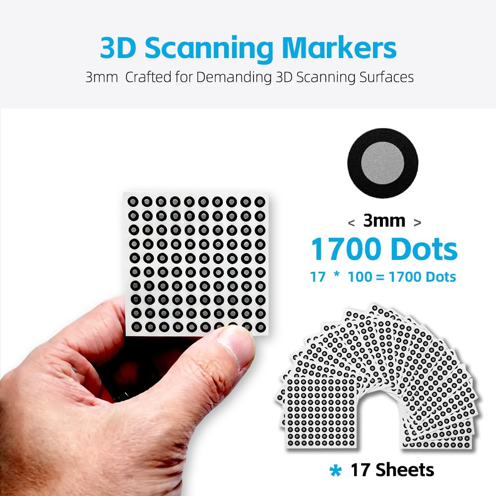 Rosjoy 1700 Dots 3mm 3D Scanning Markers for 3D Scanner, High Precision Tracking & Positioning Dots for 3D Scan, (17 Sheets)