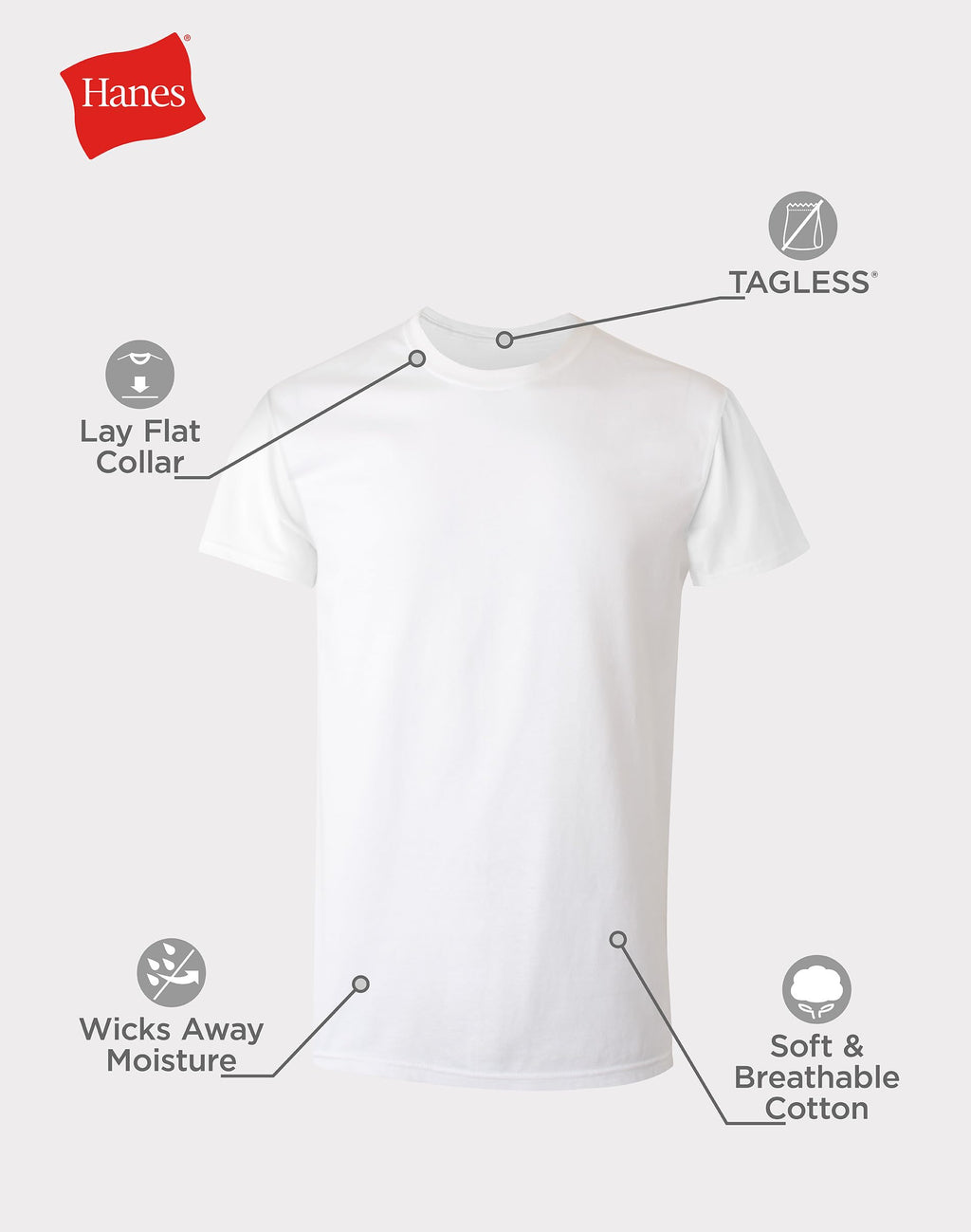 Hanes Men's Cotton, Moisture-Wicking Crew Tee Undershirts, Multi-Packs, White - 6 Pack, Small, 2135P6