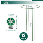 LKSSZS 12 Pack 24 inch Plant Support Stakes, Half-Round Metal Garden Flower Stakes, Large Peony Support Ring and Cage for Indoor and Outdoor Plants, Hydrangea, Tomato, Rose, Monstera with Plant Ties
