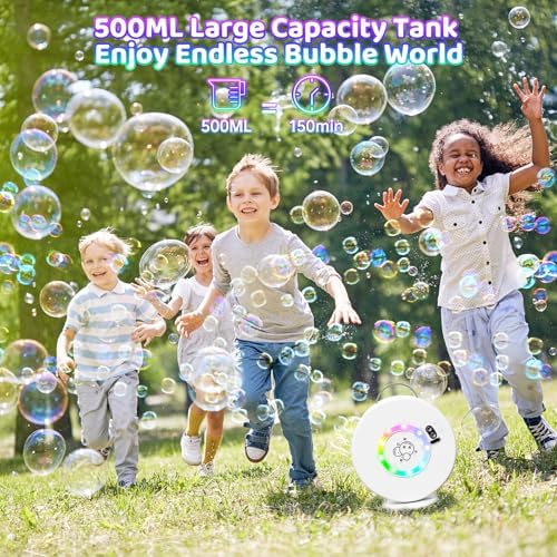 Bubble Machine for Kids Toddlers,90° 360° Auto Rotatable Portable Bubble Maker Toy for 3 4 5 Year Old, Automatic Bubble Blower with RGB Light Rechargeable, Outdoor Wedding Party Birthday Gifts