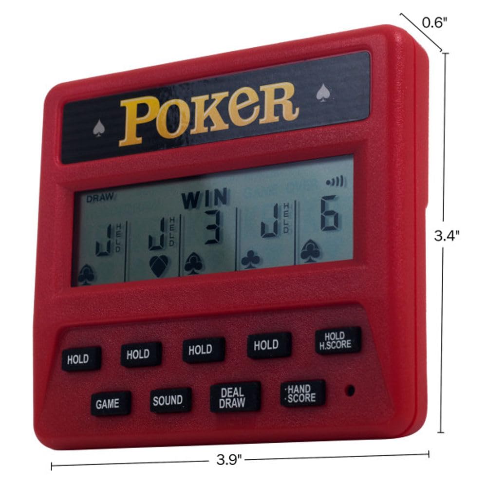 5-in-1 Hand Held Poker Game - Electronic Handheld Games for Adults Includes Draw, Deuces, Bonus, 2X and 2x2 Bonus - 3.9x3.4-Inch Pocket-Sized Travel Casino by Trademark Poker