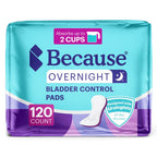 Because Overnight Incontinence Pads for Women – Moderate-to-Heavy Absorbency for Nighttime Use, Long-Length Protection, 120 Count, New Version