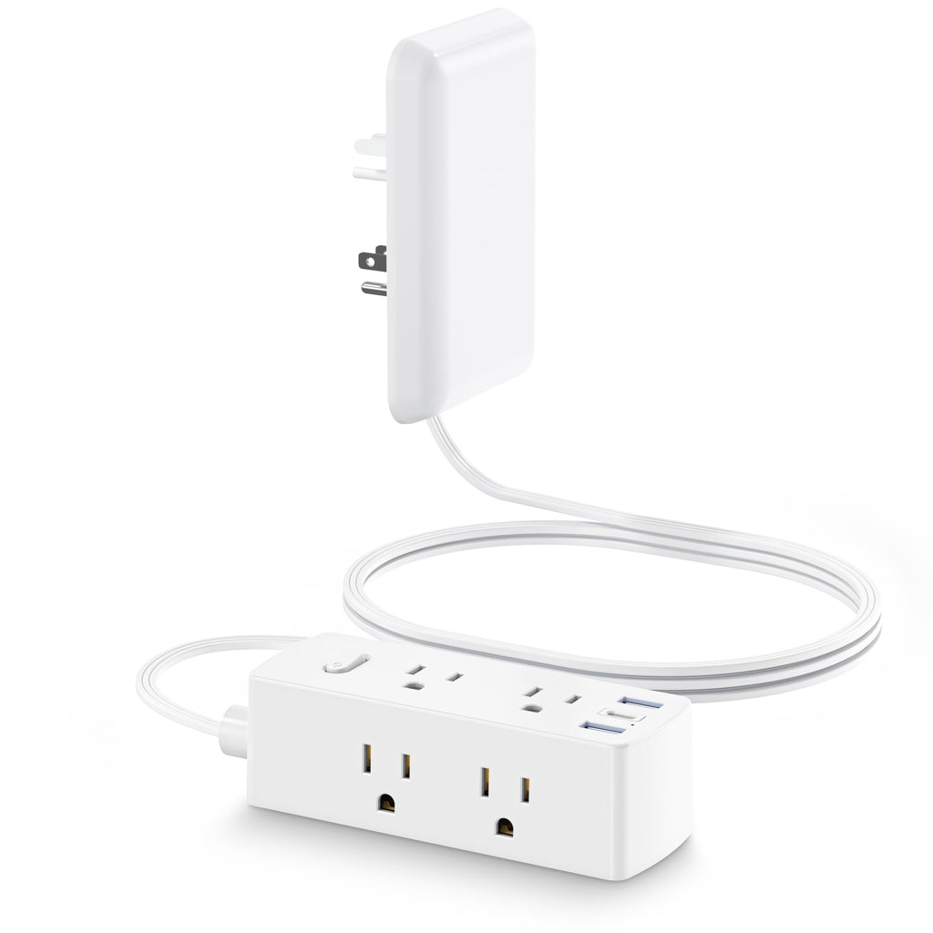 Olcorife Flat Extension Cord with Outlet Cover, Flat Plug Power Strip with 6 Outlets and 3 USB Ports, 5 FT Cord Hidden Outlet Extender for Tight Spaces