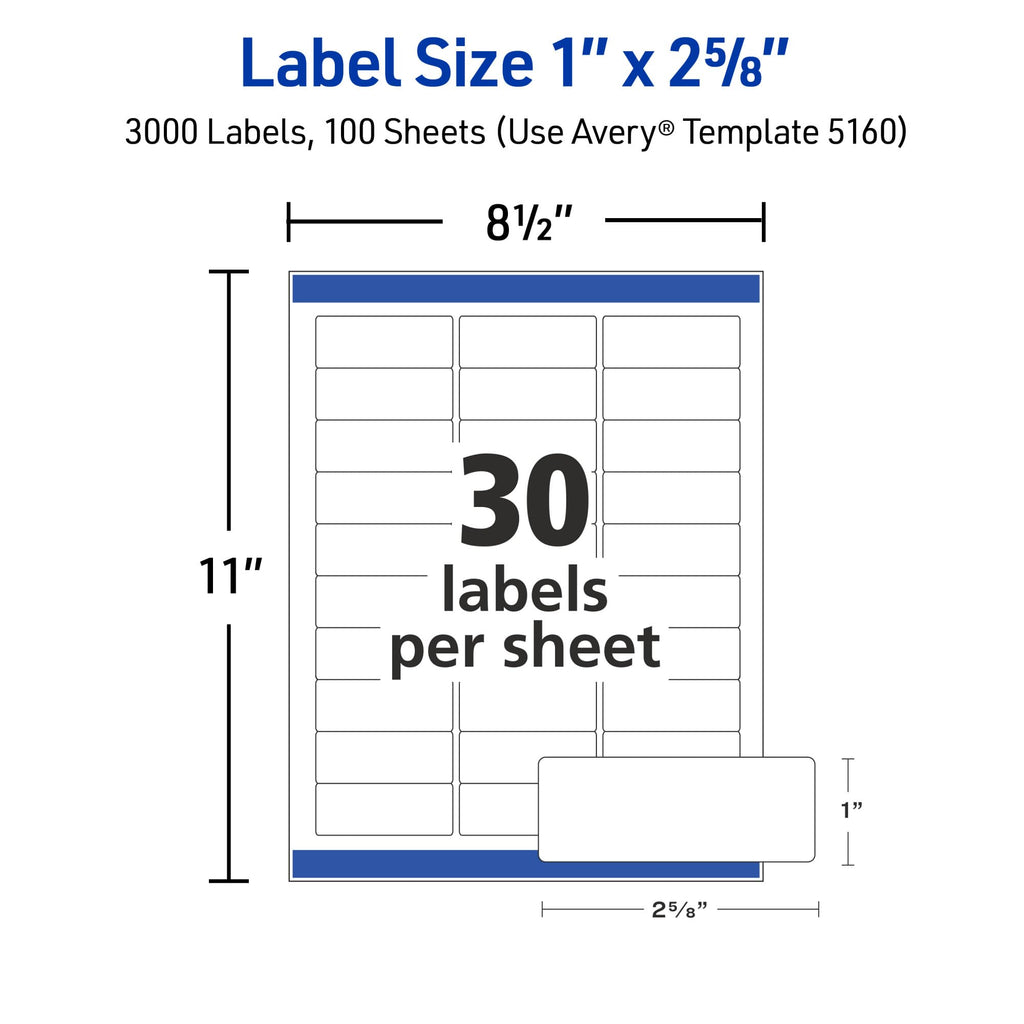 Avery Easy Peel Printable Address Labels with Sure Feed, 1" x 2-5/8" Customizable Stickers, White, 3,000 Blank Mailing Labels, Great for Mailing, Shipping, and More (5160)
