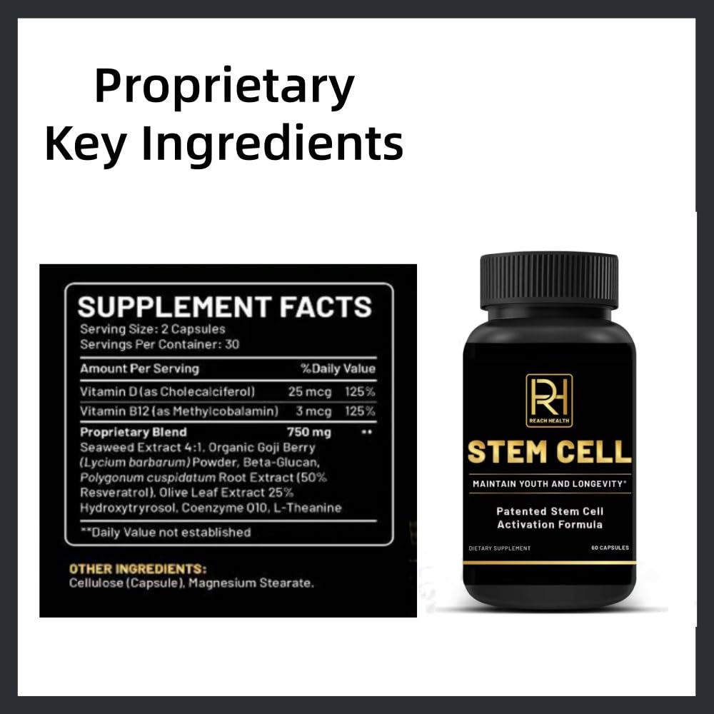 REACH HEALTH STEM Cell Supplement, Maintain Youth and Longevity Patented Stem Cell Activation Formula (2 Bottle, 120 Capsules)