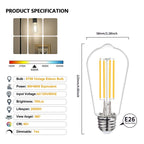 BORT ST58/ST19 Vintage LED Edison Bulbs, 6W Equivalent 60W Filament Light Bulbs, Dimmable 700LM, E26 Base LED Bulbs, Clear Plastic (Daylight White, 12 Pack)