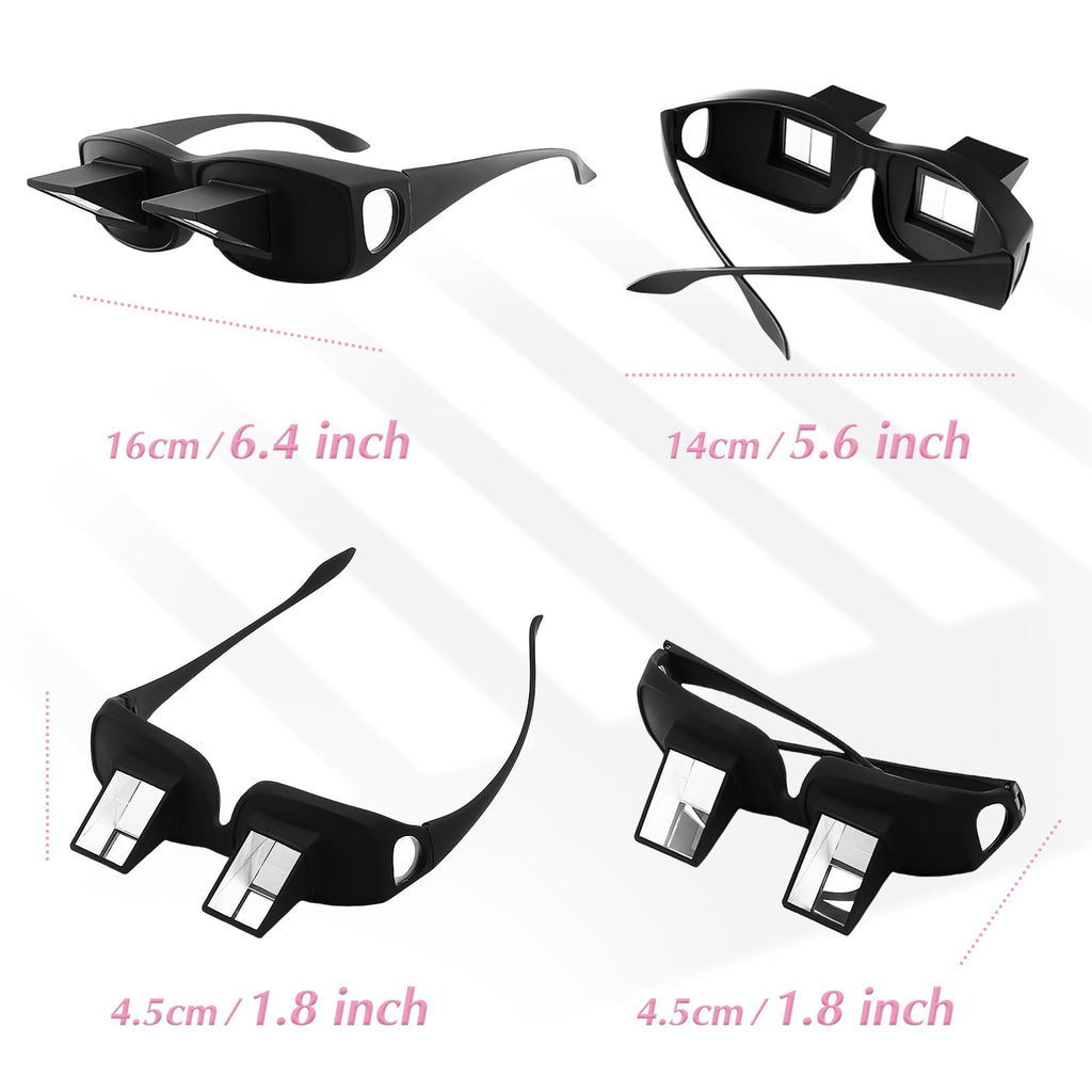 Beiskll Lazy Glasses - Horizontal Reading Prism Glasses, 2 Pack Bed Lie Down Reading & Watching TV Spectacles, Unisex Lightweight Periscope Eyewear（Black+Pink）
