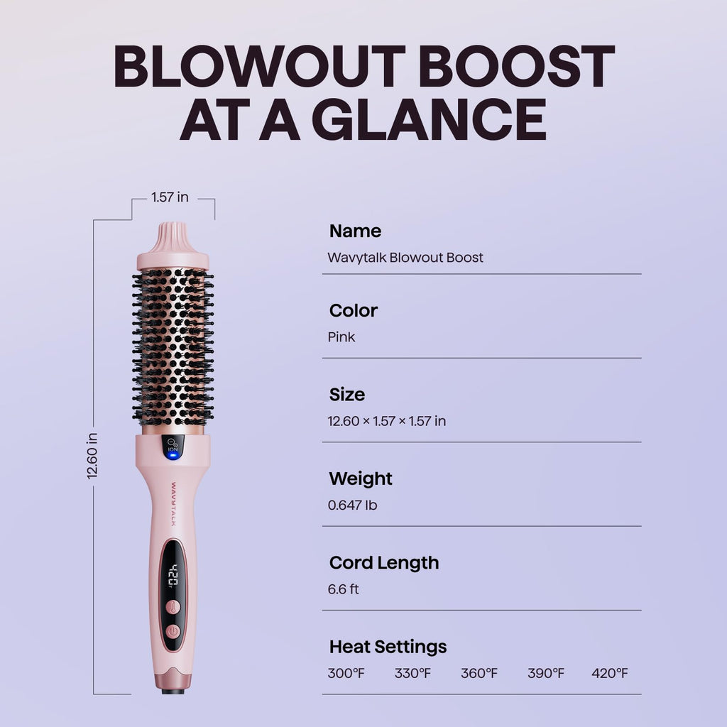 Wavytalk Thermal Brush Blowout Boost 1.5″ Heat Round Brush for Blowout Look