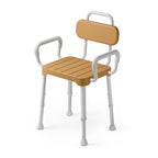 Loyoda Shower Chair for Inside Shower ，Bath Chair with Arms and Back,Aluminum Shower Stool for Tub,Slip Resistant Shower Bench,Height-Adjustable Shower Seat with Padded Handles for Seniors，Brown