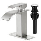 LUFG Bathroom Faucets Brushed Nickel Waterfall Bathroom Sink Faucet Modern Single Handle Bathroom Faucet for 1 or 3 Hole Mxier Tap Washbasin Faucet with Deck, Pop-up Drain and Supply Hoses