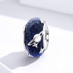 BISAER 925 Sterling Silver Murano Glass Charms Lampwork Star Beads Charm for Bracelet Blue Planet