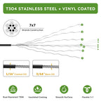 KALLSDY Black Vinyl Coated Wire Rope 1/16", 600FT 304 Stainless Steel Cable with 250PCS Aluminum Crimping Loop Sleeves for String Light Cable, Clotheslines, Trellis and Light Picuture Hanging