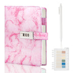 Kutoda Marble Diary with Lock, 192 Pages College Ruled Secret Journal with Lock, Waterproof A5 locked journal for women, Cute Diary Stuff for Teen Girls (Pink)