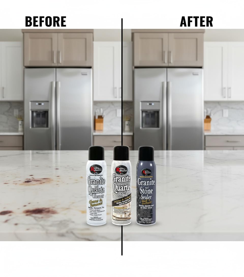 Rock Doctor Granite & Quartz Care Kit, 3 Piece Maintenance Stone Care Combo Kit – Cleans & Renews Marbel, Travertine, Tile and All Other Stone, Fresh, Pack of 3, 54.0 Ounce