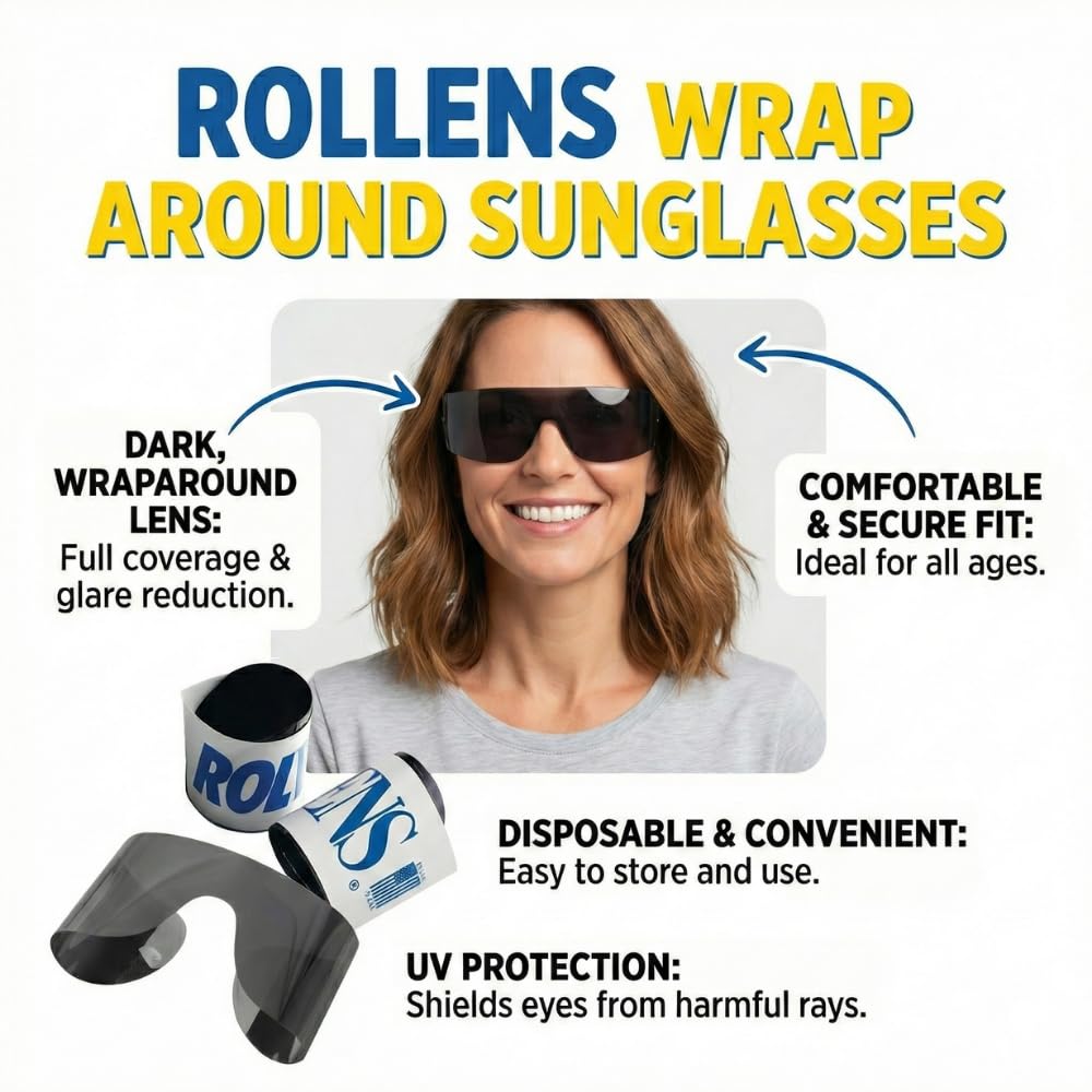 Rollens Post Mydriatic Roll Up Specs Disposable Wrap-Around Sunglasses w/ 100% UV Protection (100 Count) - Made in the USA