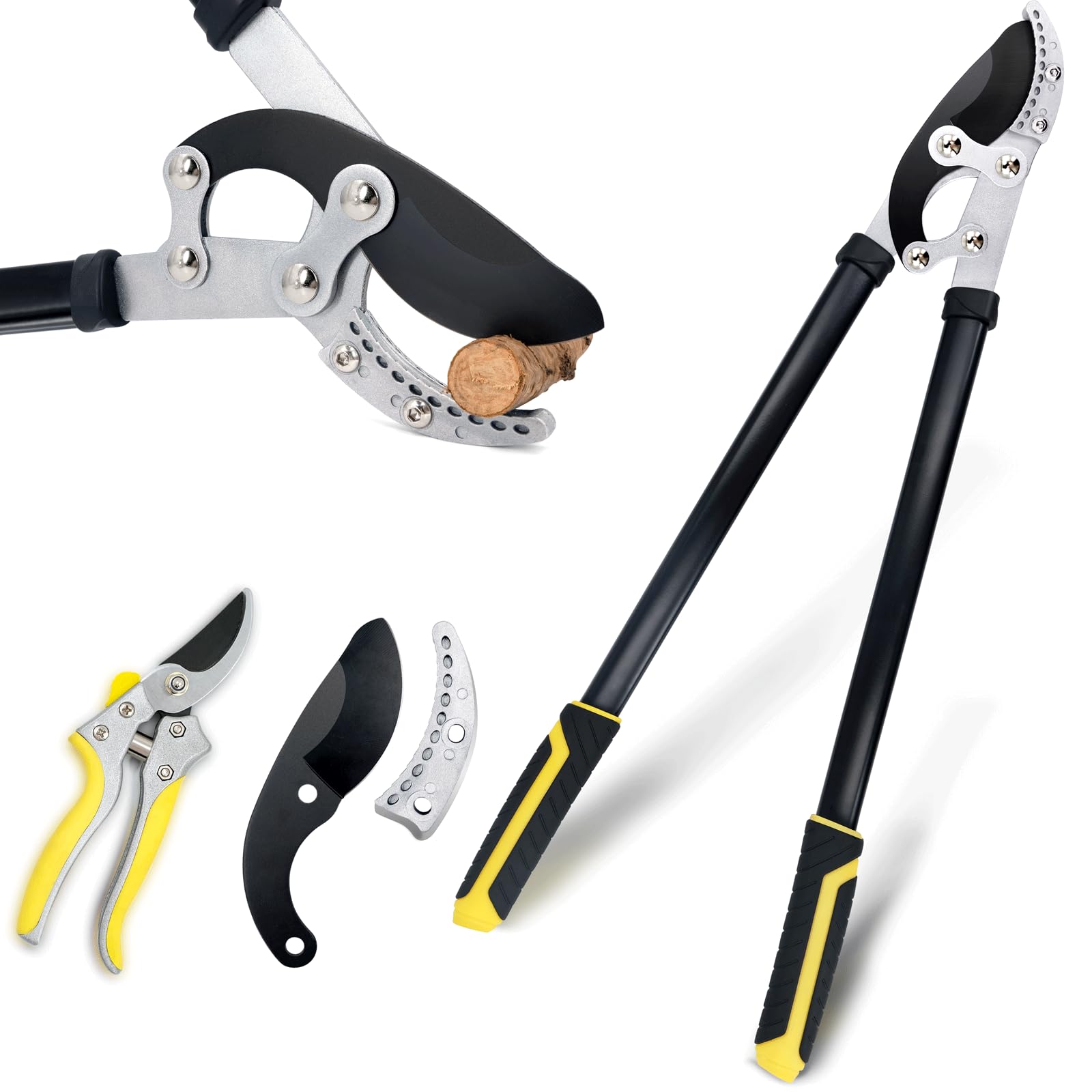 Jardineer Ratchet Anvil Loppers, Heavy Duty Tree Branch Cutters with 2" Cutting Capacity, Labor-Saving Garden Loppers with Additional SK5 Spare Blade for Yard, Orchard & Thick Shrub Trimming