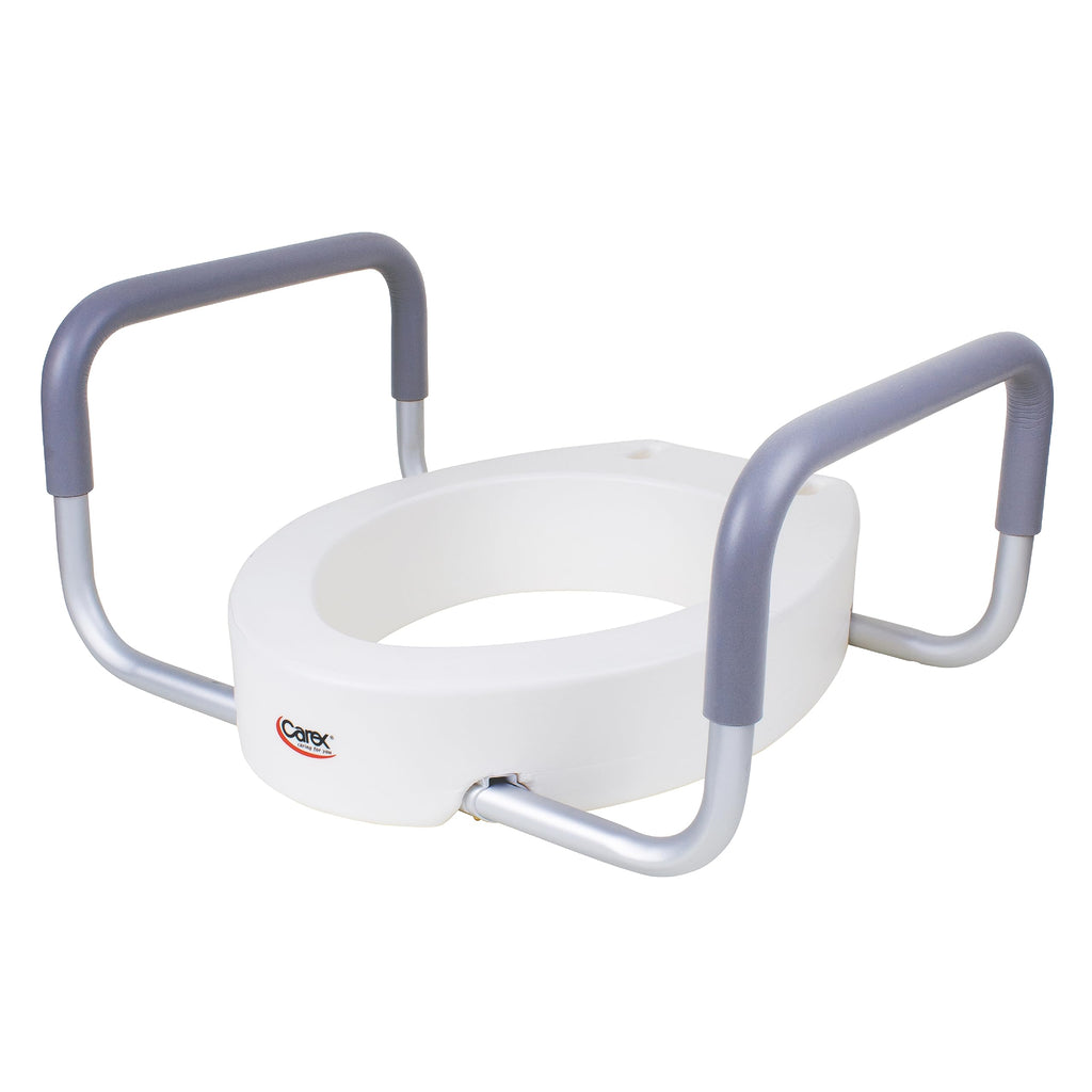 Carex 3.5 Inch Raised Toilet Seat with Arms, Elongated Toilet Seat Riser, Up to 250 lbs Capacity, Elevating & Raising Seat for Elderly & Handicap, Universal, Slip-Resistant with Padded Handles, White