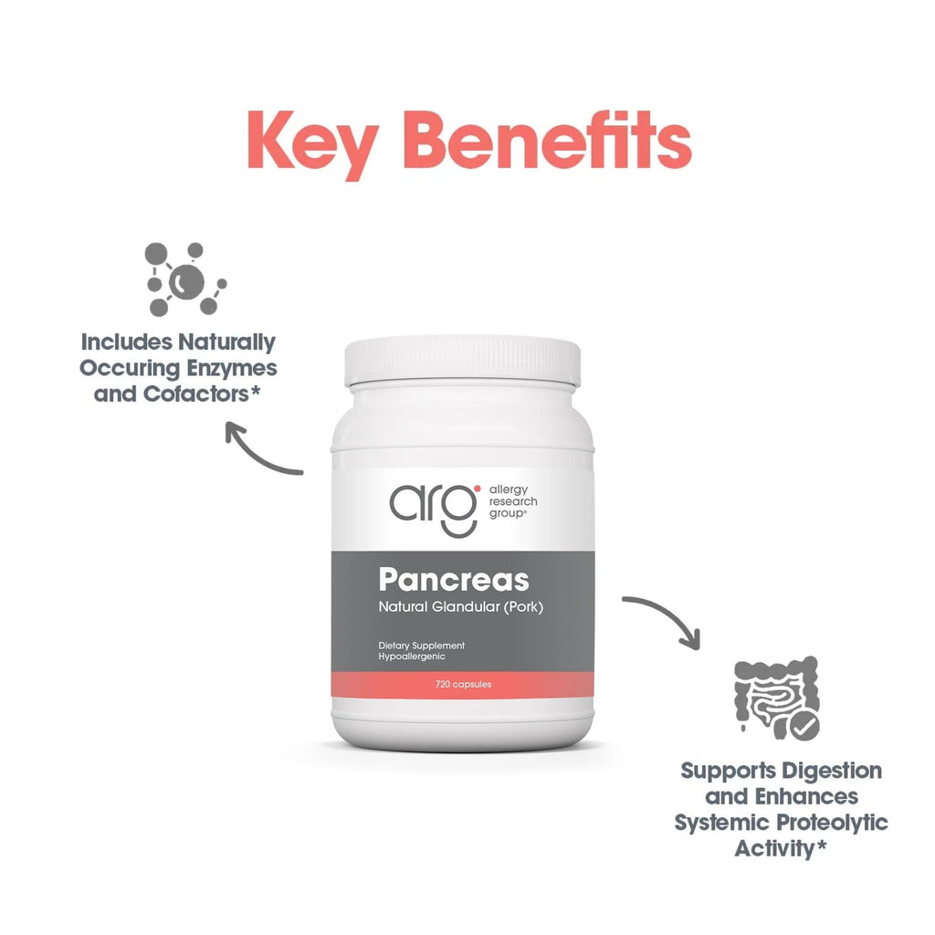 Allergy Research Group ARG Pancreas Natural Glandular - Supports Healthy Pancreas, Immune & Digestive Activity - 425 mg per Serving - Freeze Dried Tissue from Pork - 720 Servings - 720 Capsules