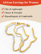 FaithHeart Gold Hoop Earrings for Women, Trendy 14K Gold Plated Large African Map Huggie Hoop Earrings Non Tarnish Everyday Jewelry