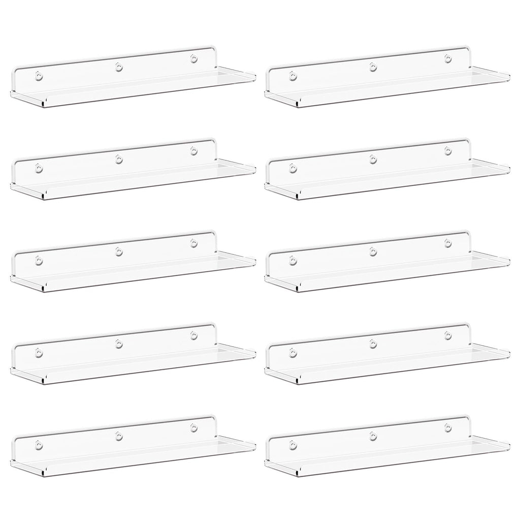 Lifewit Floating Shelves for Wall, Acrylic Display Shelf Wall Mounted for Figure, Car, Art, Book, 14" Perfume Organizer for Bathroom, Bedroom, Living Room, Nursery, Home Decor, Clear, 10 Pack