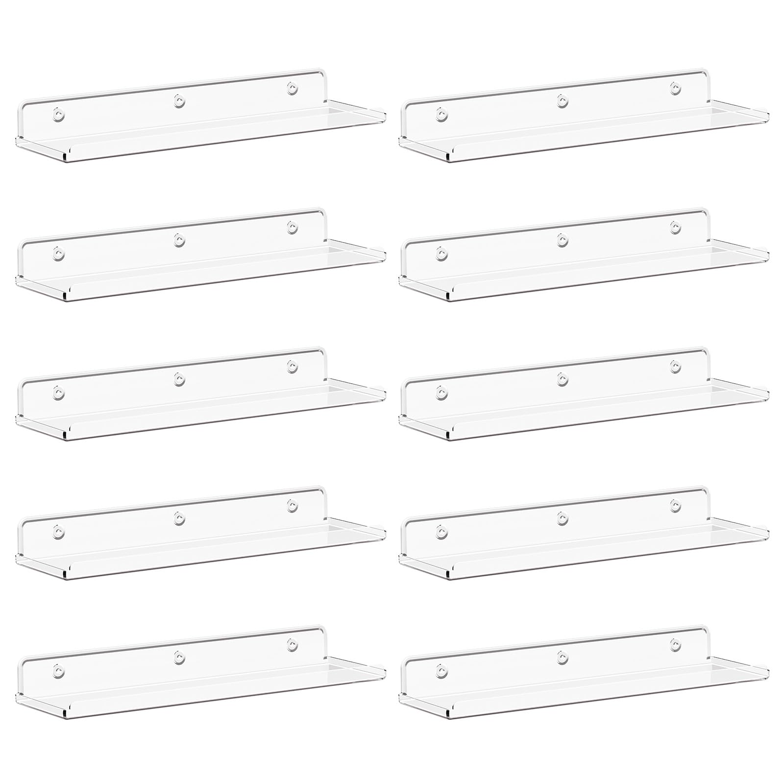 Lifewit Floating Shelves for Wall, Acrylic Display Shelf Wall Mounted for Figure, Car, Art, Book, 14" Perfume Organizer for Bathroom, Bedroom, Living Room, Nursery, Home Decor, Clear, 10 Pack