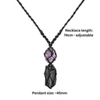 Handmade Raw Black Tourmaline & Amethyst Necklace – Macramé Crystal Pendant for Spiritual Balance, Grounding & Everyday Energy Gift for Men, Women