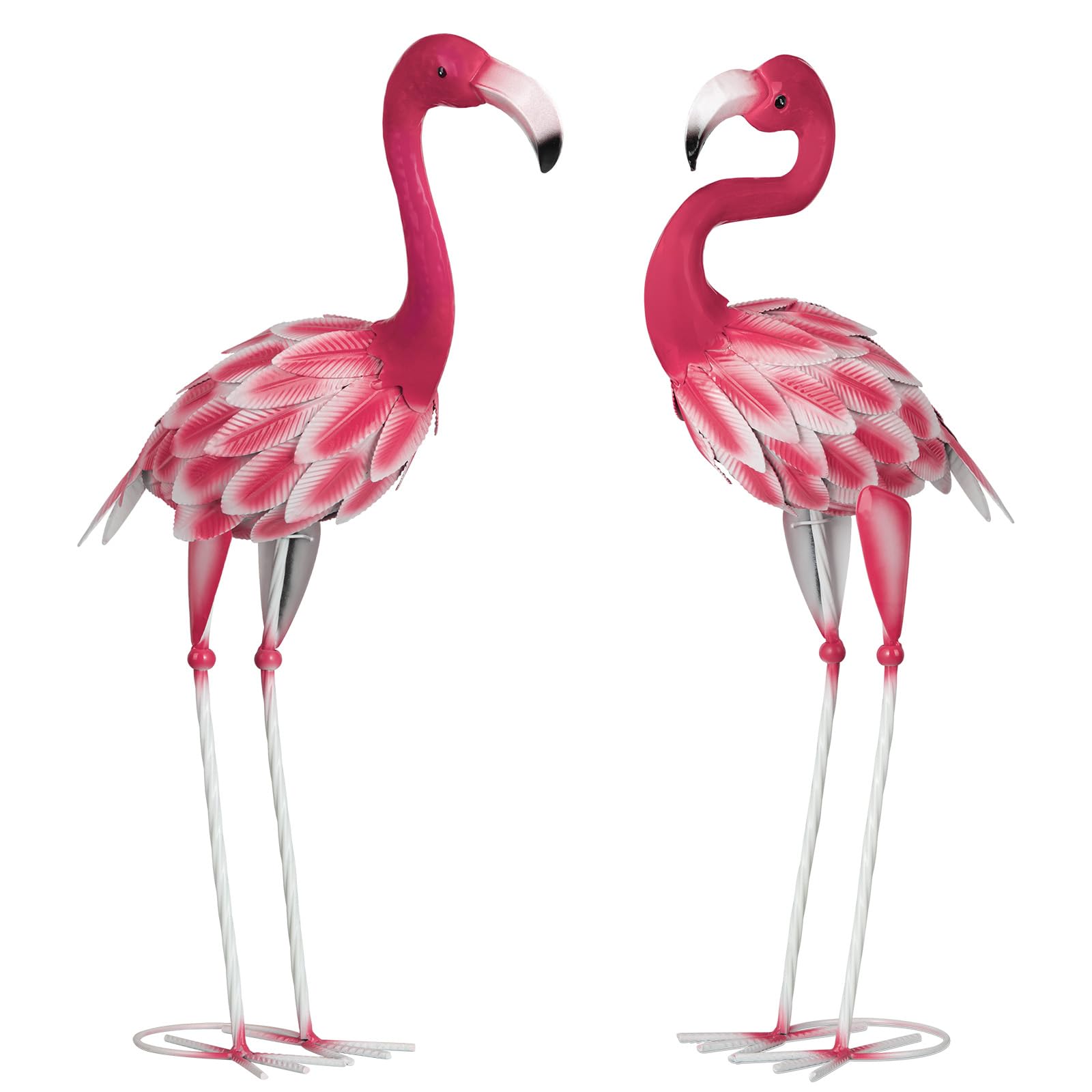 SUNREEK Set of 2 Pink Flamingo Outdoor Statues, Metal Yard Flamingo for Garden Patio Lawn Backyard Decorations