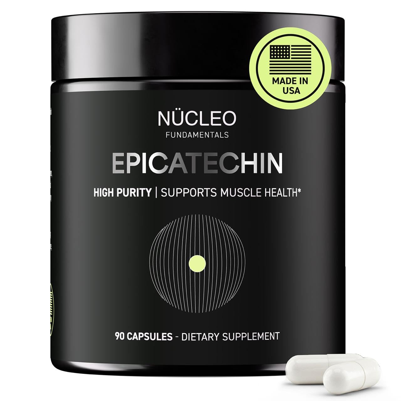 NÜCLEO FUNDAMENTALS High Purity Epicatechin - 90 Capsules - Promotes Strength & Muscle Growth - Nitric Oxide Support - for Daily Performance - Epicatechin Supplements Made in USA