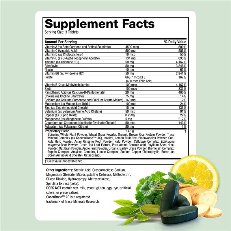 Life's Fortune Whole Food Multivitamin & Mineral Supplement for Men & Women – Energy Support Vitamins for Immune, Brain & Metabolism Support – Iron Free, 180 Vegetarian Tablets