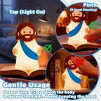 magical JD Little Jesus Night Light, Mini Silicone Jesus Lamp, Dimmable Rechargeable Touch Bedside Lamp for Nursery & Kids, Ideal Religious Gift for Christmas, Easter and Baptism (Blue)