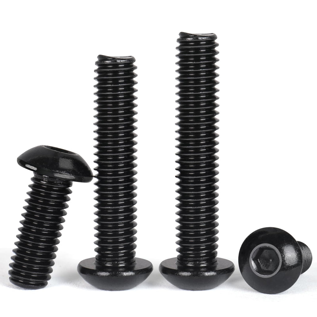 VGBUY 18Pcs 3/8-16 x 3/4" Button Head Socket Cap Bolts Screws, 304 Stainless Steel 18-8, Black Zinc Plated, Fully Threaded, with Spanner Allen Hex Drive