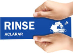 ASSURED SIGNS Wash Rinse Sanitize Sink Labels - 2.75" x 9" - 10 Pack - 3 Compartment Sink Stickers - Includes Hand Wash Only Sign - Bilingual English Spanish - For Restaurant Food Truck Commercial Kitchen