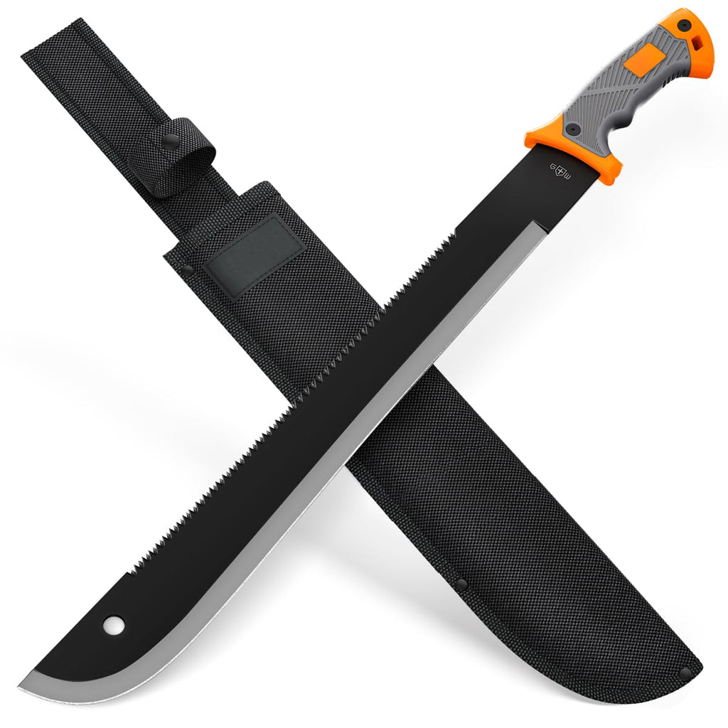 Machete with Saw - 25" Heavy Duty Tool & Sheath - Ergonomic No-Slip Handle - Survival Knife with Serrated Blade - Machetes for Bushcraft Hunting Garden Cutting Trees Yard Work 13153