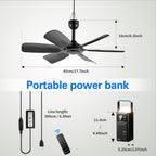 bestmoument Portable Ceiling Fan, USB Plug-In, 5V DC Powered, 6 Blades, Indoor/Outdoor RV Camping Tent Canopy, Hanging, Quiet Operation (with power bank)