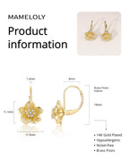 Mameloly Flower Earrings for Women Leverback CZ Dainty 14K Gold Plated