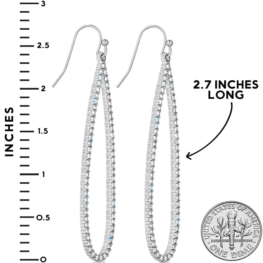 Silver Tone Long Earrings for Women, Large CZ Faux Diamond Teardrop Dangles