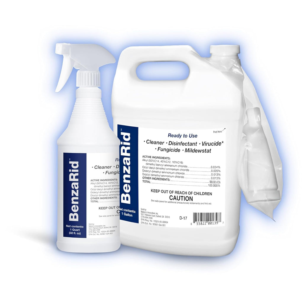 BenzaRid Pro Mold Killer Fungicide Disinfectant including Aspergillus Niger (Black Mold) H5N1 Pack | Multi-Purpose Fungicide, Mildewstat, Disinfectant, Virucide | EPA Reg. 1 Gal + 32 oz.