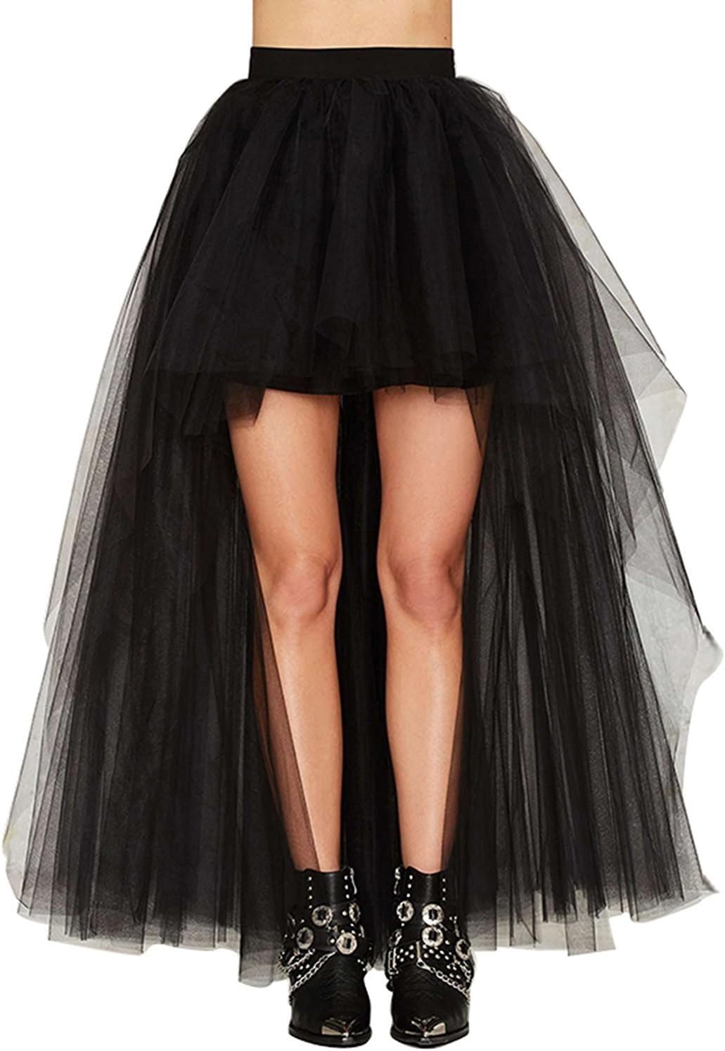 MisShow Women's Hi-Lo Tulle Tutu Skirt for 80s Party & Halloween, Black