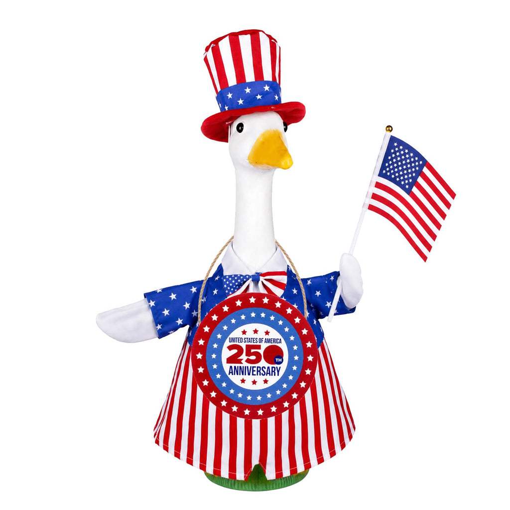 Xroyniu Patriotic Porch Goose Outfits 4th of July Goose Outfit Independence Day Lawn Porch Goose Clothes Fits 23" Cement Plastic Goose Statue for Outdoor Garden Yard Patio USA 250th Anniversary Decor