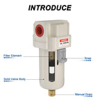 AIRZOE 3/8" NPT Air Dryer for Compressor - Air Compressor Water Separator AF3000-03, Semi-Auto Drain,5 Micron Brass Element, Poly Bowl