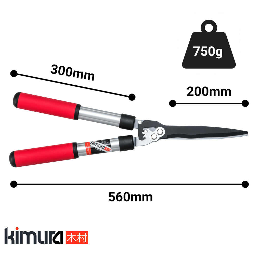 Kimura® Pro Heavy Duty Hedge Shears - Premium Garden Clippers with Patented Gearing Technology, Ultra Lightweight Aluminium Handles, Japanese SK5 Steel Blades, Ideal Shears for Gardening - 22" Trimmer