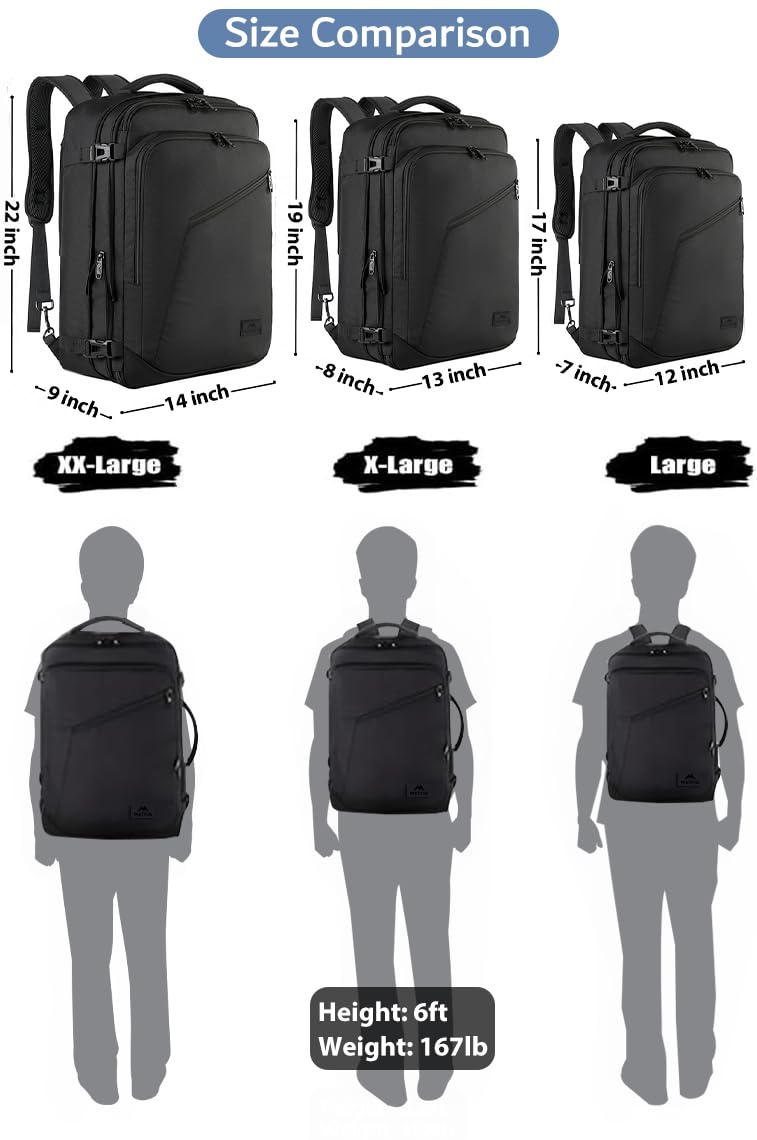 MATEIN Carry on Backpack, Extra Large Travel Backpack Expandable Airplane Approved Weekender Bag for Men and Women, Water Resistant Lightweight Daypack for Flight 40L, Black